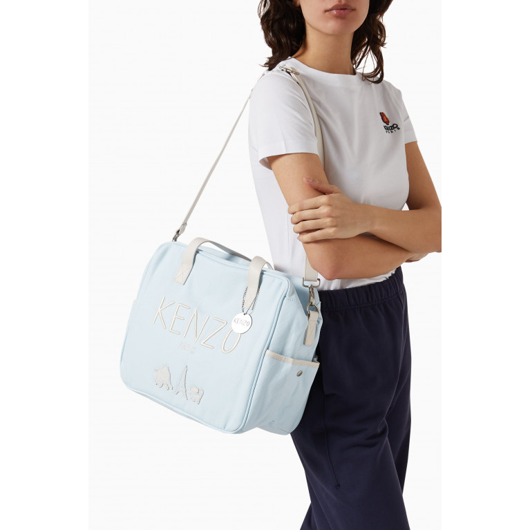 KENZO KIDS - Embroidered Logo Changing Bag in Leather Blue