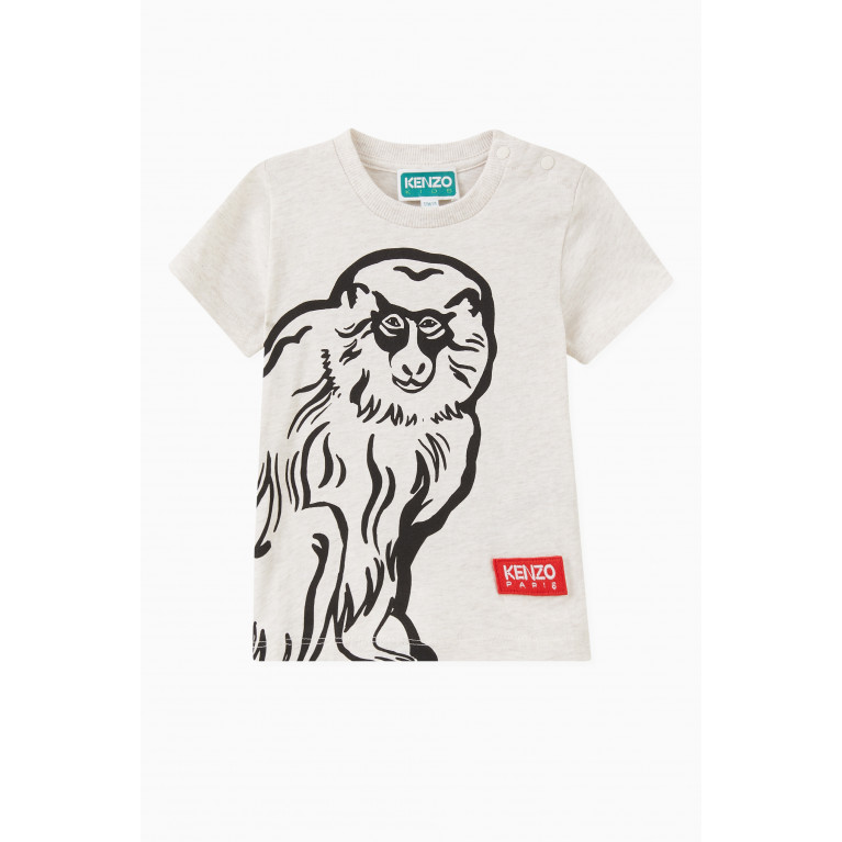 KENZO KIDS - Monkey-print Logo T-shirt in Cotton-jersey