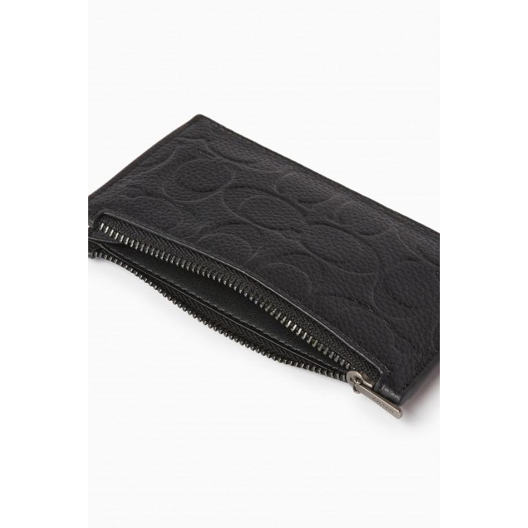 Coach - Monogram Zip Card Case in Pebbled Leather Black