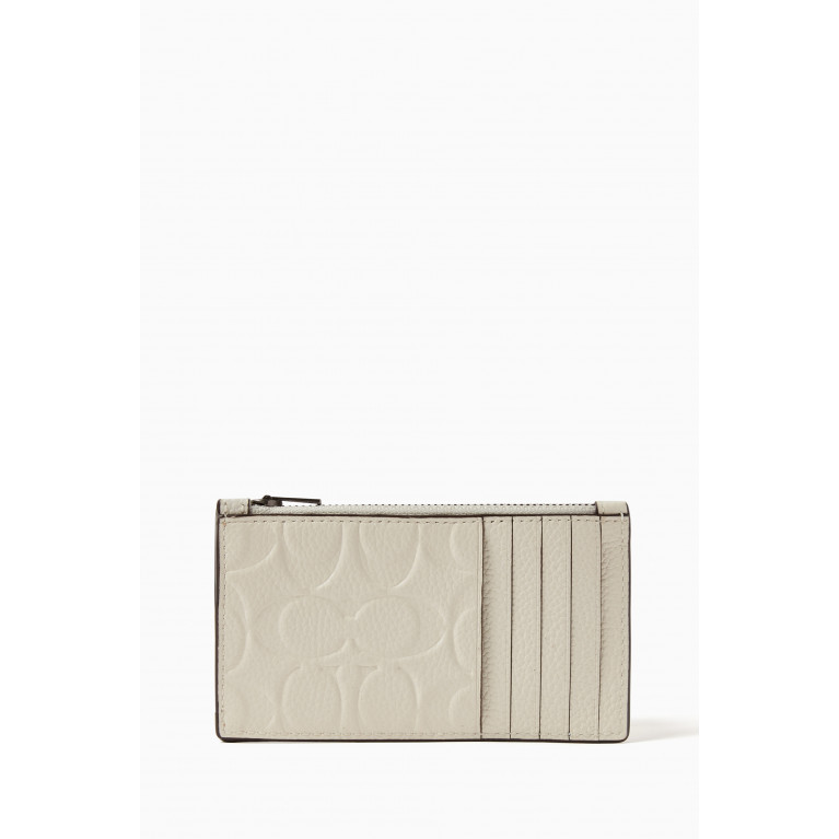 Coach - Monogram Zip Card Case in Pebbled Leather White