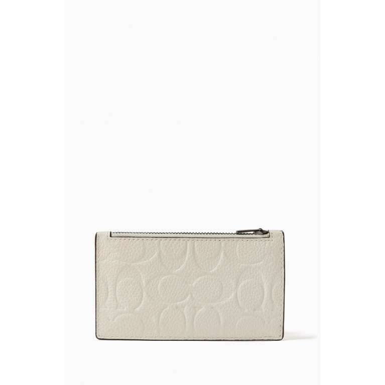 Coach - Monogram Zip Card Case in Pebbled Leather White
