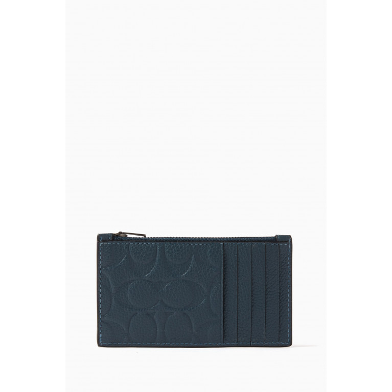 Coach - Monogram Zip Card Case in Pebbled Leather Blue