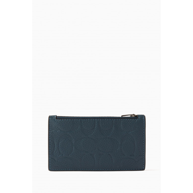 Coach - Monogram Zip Card Case in Pebbled Leather Blue