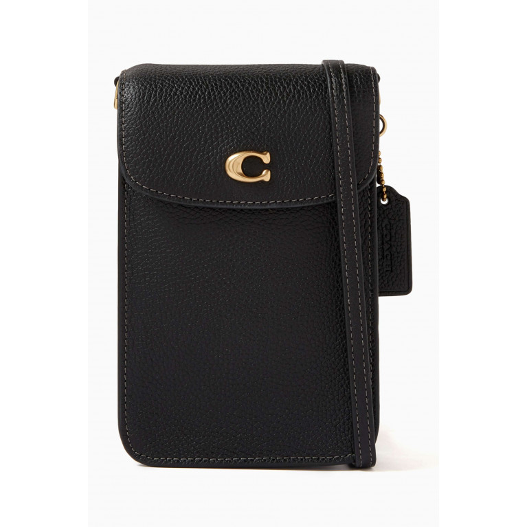 Coach - Phone Crossbody Bag in Pebbled Leather Black