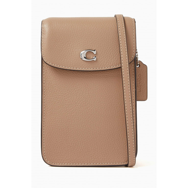 Coach - Phone Crossbody Bag in Pebbled Leather Neutral