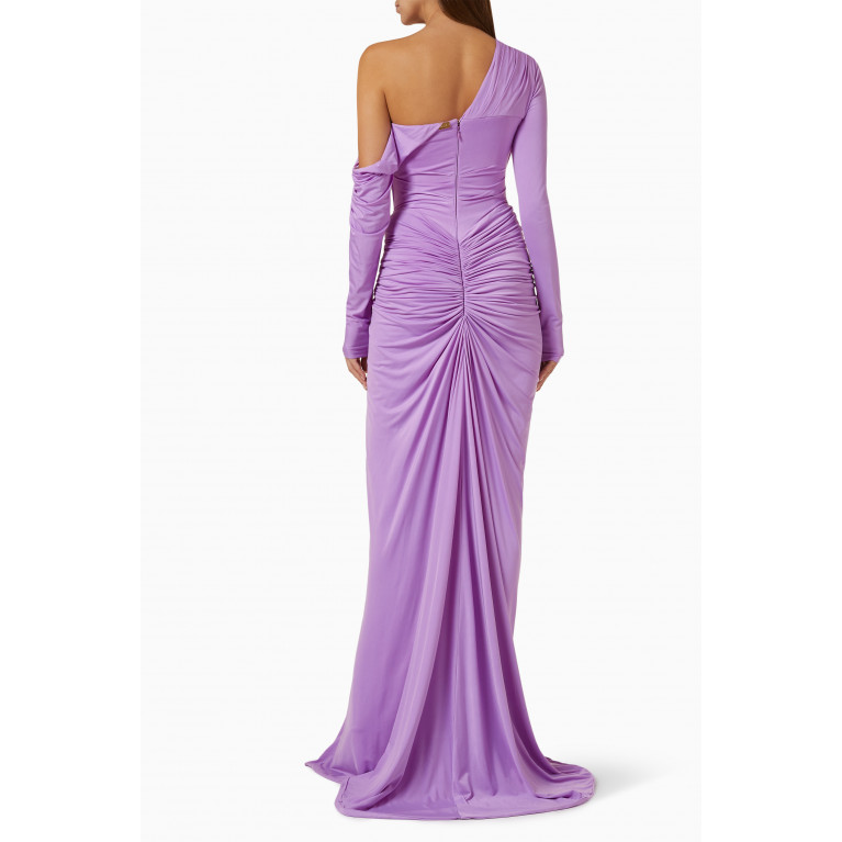 Rhea Costa - Draped-waist Cold-shoulder Gown in Jersey