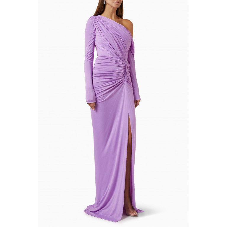 Rhea Costa - Draped-waist Cold-shoulder Gown in Jersey