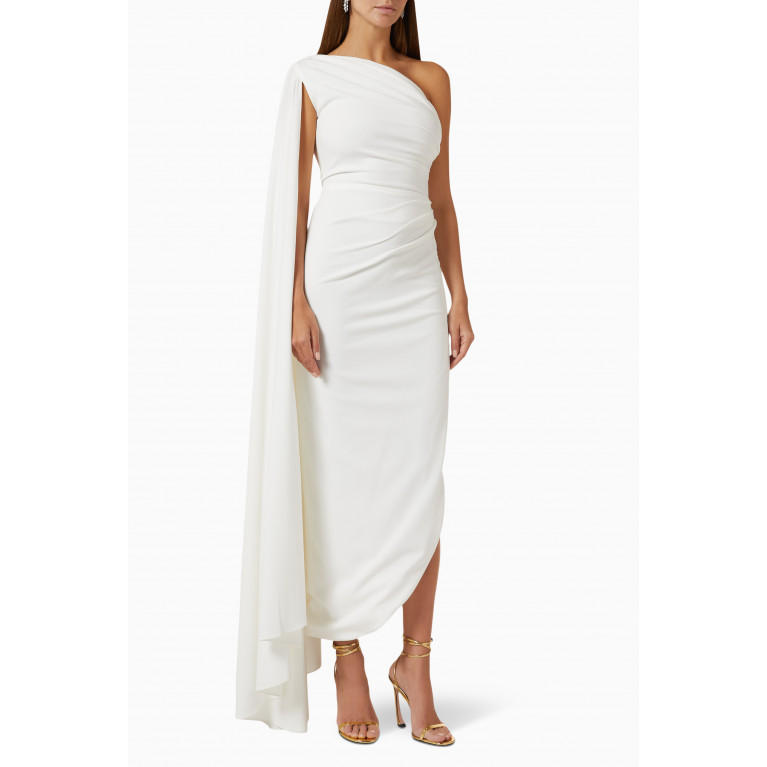 Rhea Costa - Elongated-sleeve One-shoulder Maxi Dress in Crepe