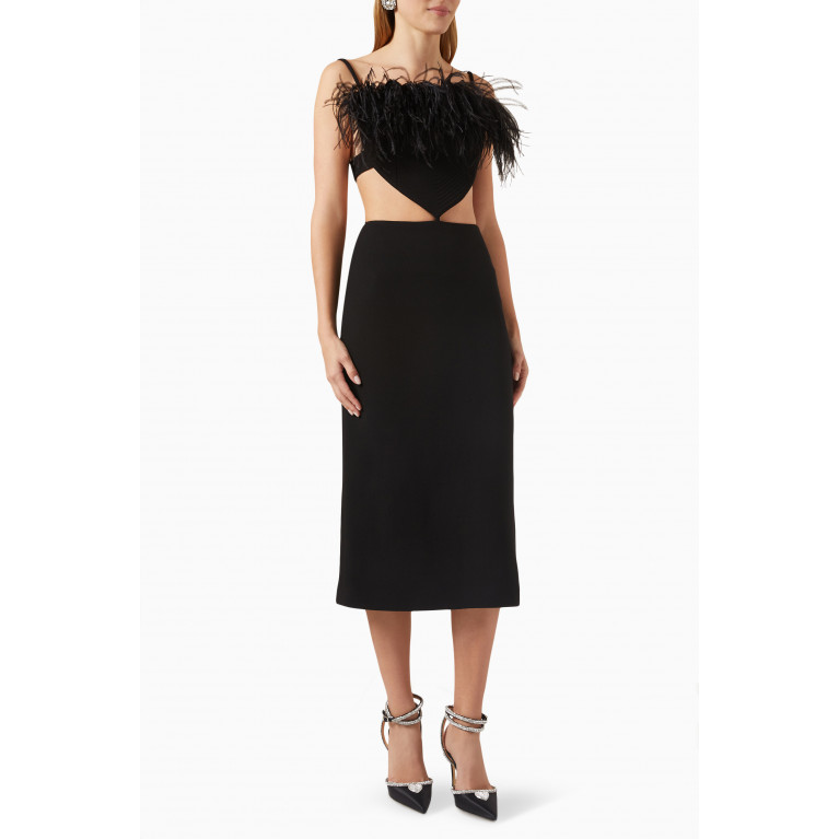 Mach&Mach - Feather-trimmed Cut-out Midi Dress in Crepe