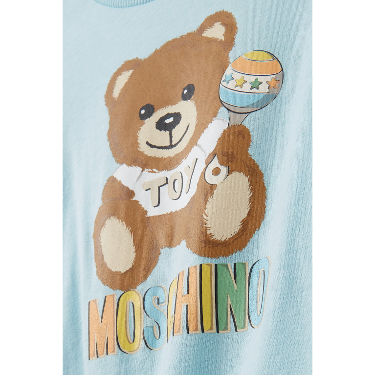 Moschino - Teddy Print Romper in Cotton Blue