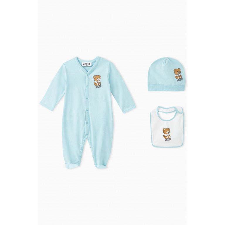 Moschino - Teddy Print Sleepsuit Set in Cotton Blue