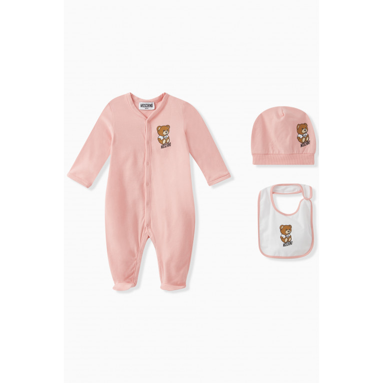 Moschino - Teddy Print Sleepsuit Set in Cotton Pink