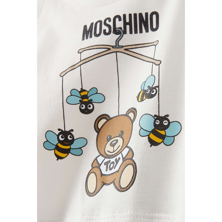 Moschino - Teddy Bear Logo Romper Set in Cotton Neutral