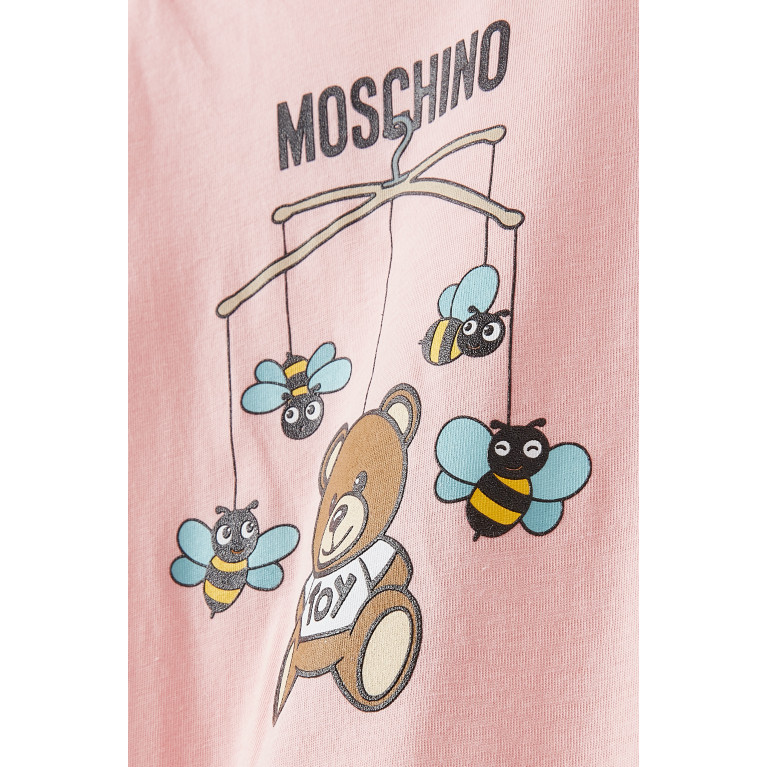Moschino - Teddy Bear Logo Romper Set in Cotton Pink