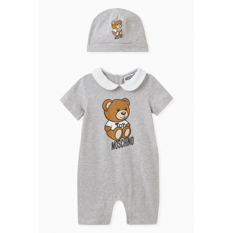 Moschino - Teddy Print Romper and Hat, Set of Two Grey