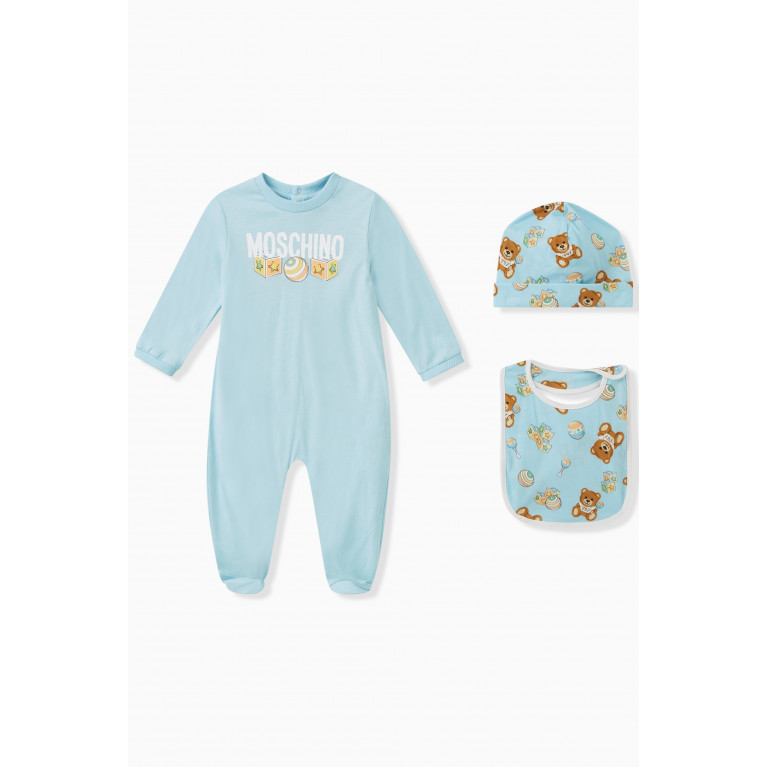 Moschino - Logo Print Babygrow Set in Cotton Blue