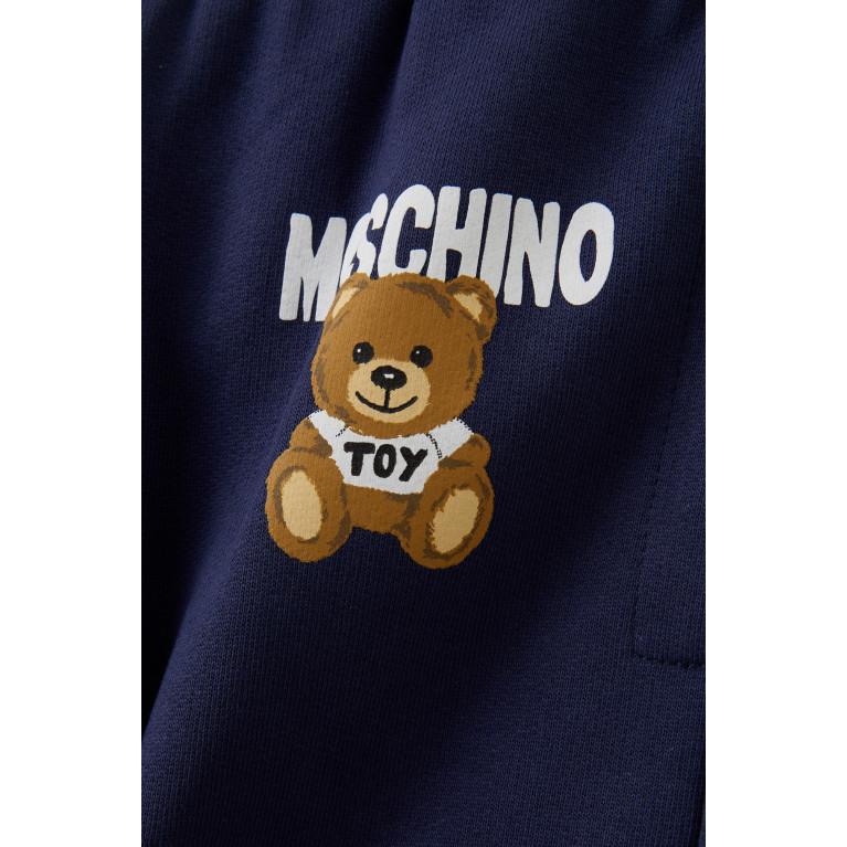 Moschino - Logo & Teddy Bear Print Sweatpants in Stretch Cotton Blue