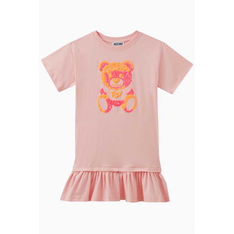 Moschino - Logo Teddy Bear Print Dress in Cotton Pink