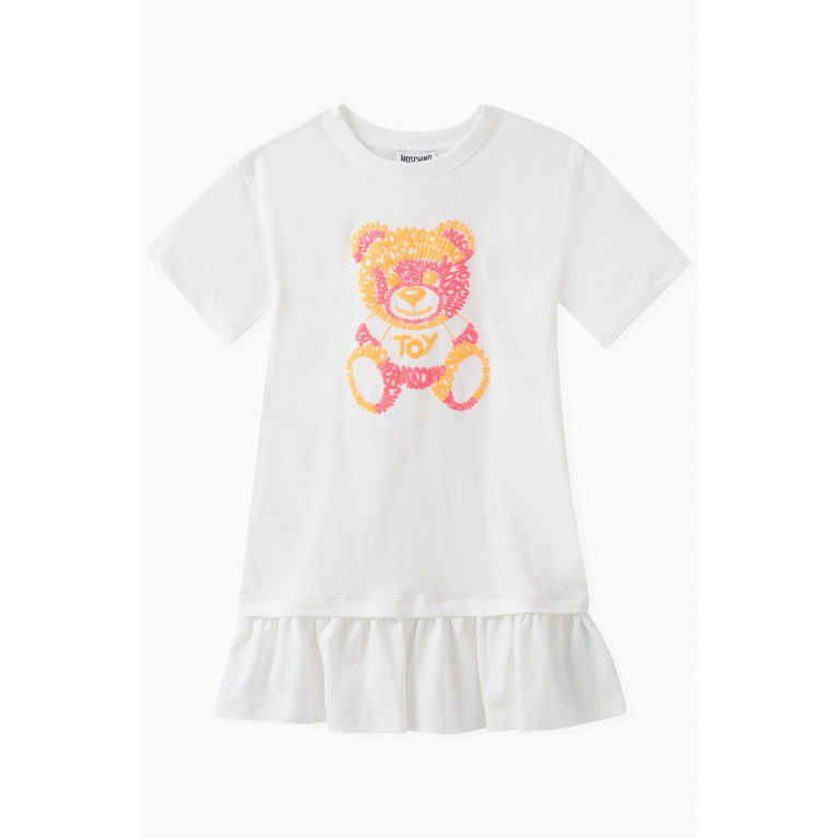 Moschino - Logo Teddy Bear Print Dress in Stretch Cotton White