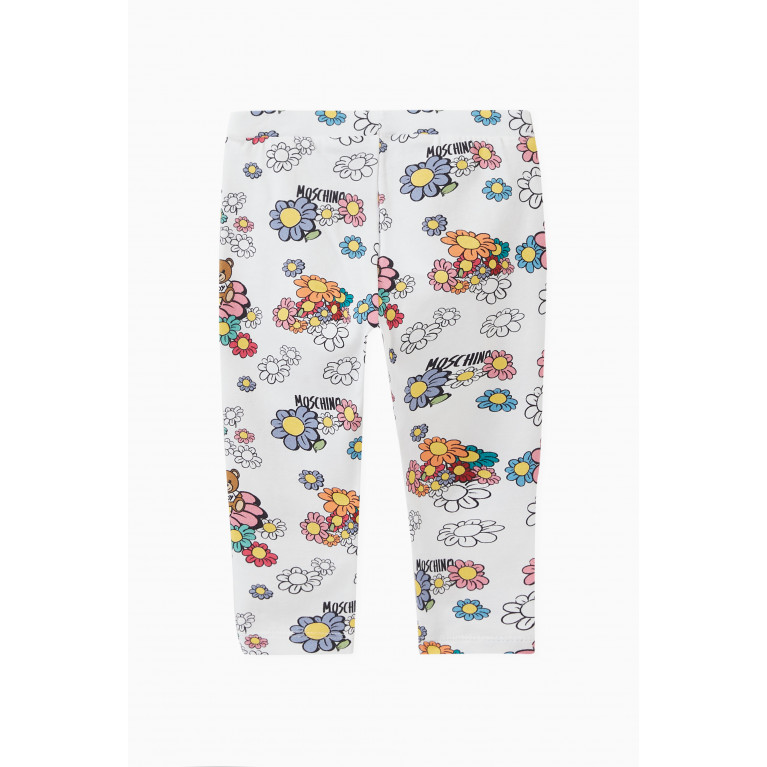Moschino - Floral & Teddy Bear Print Leggings in Stretch Cotton Multicolour