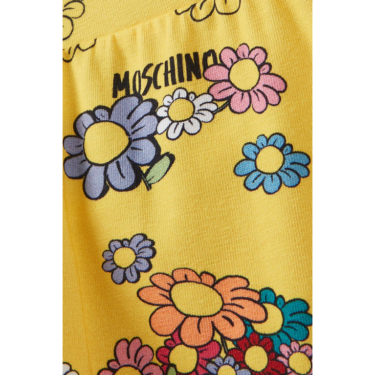 Moschino - Floral & Teddy Bear Print Leggings in Stretch Cotton Yellow