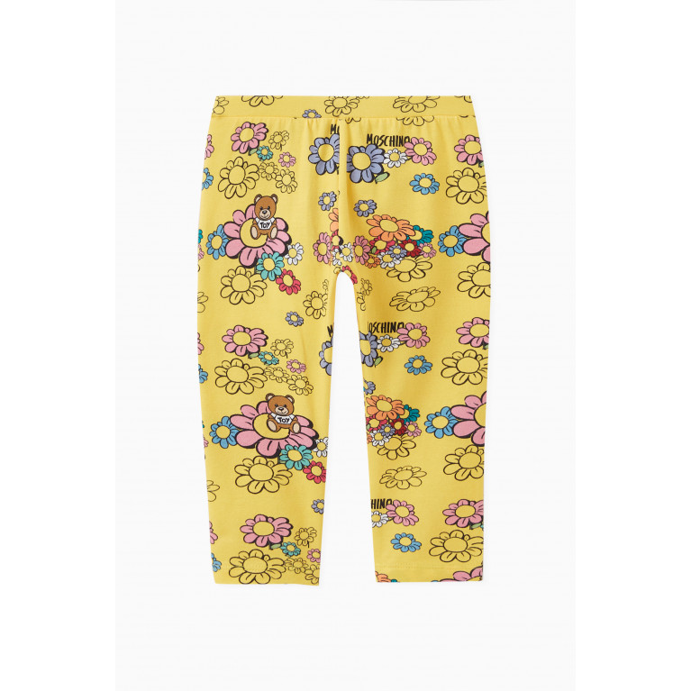 Moschino - Floral & Teddy Bear Print Leggings in Stretch Cotton Yellow