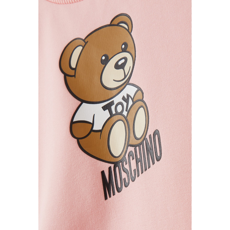 Moschino - Logo & Teddy Bear Print Dress in Cotton Blend Pink