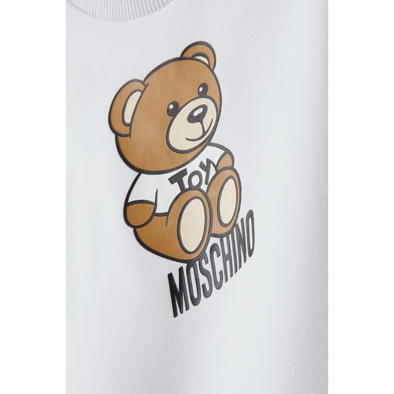 Moschino - Logo & Teddy Bear Print Dress in Cotton Blend White