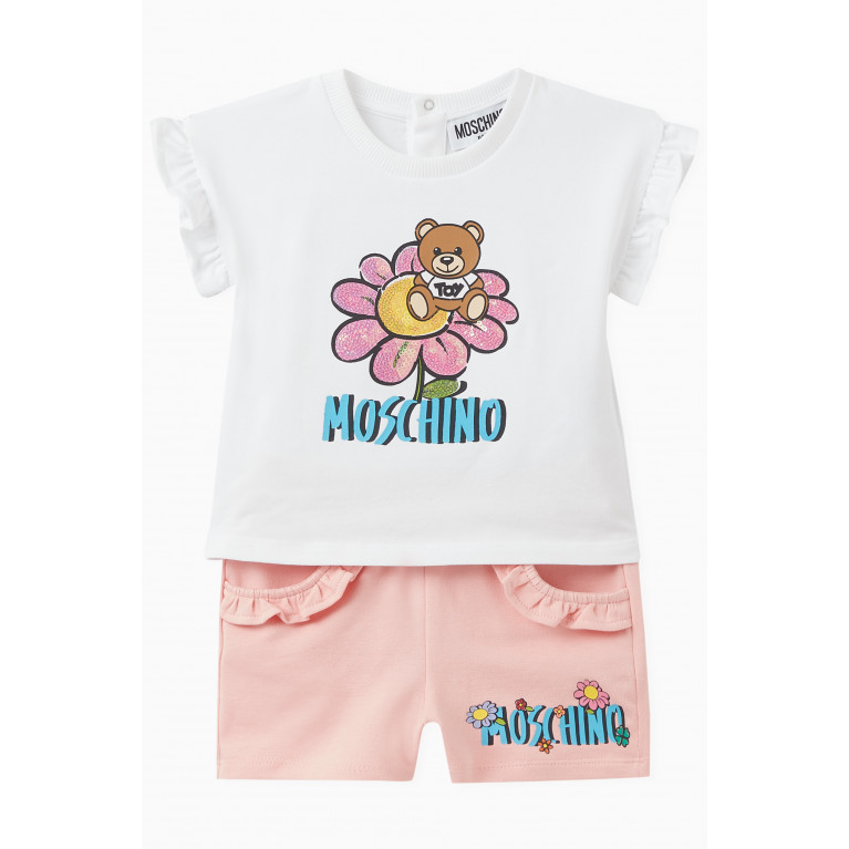 Moschino - Flower Teddy T-shirt & Shorts Set in Stretch Cotton Pink