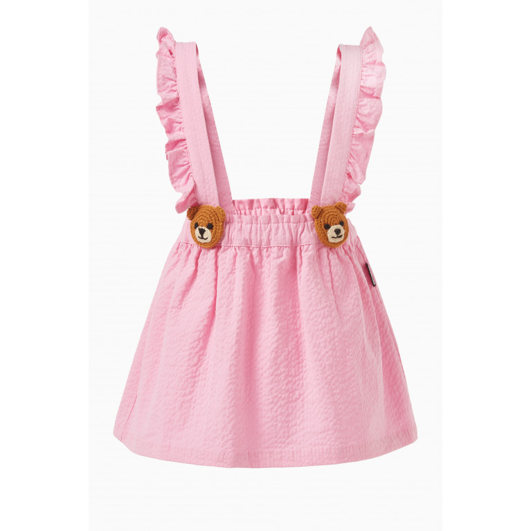 Moschino - Knitted Teddy Bear Strap Skirt in Cotton Gabardine Pink