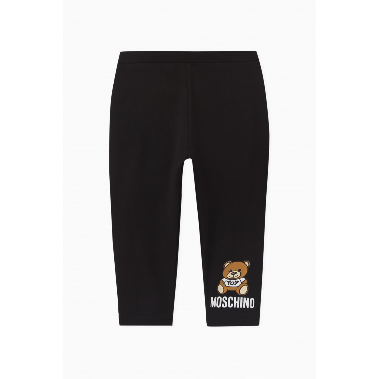 Moschino - Logo & Teddy Bear Print Leggings in Stretch Cotton Black