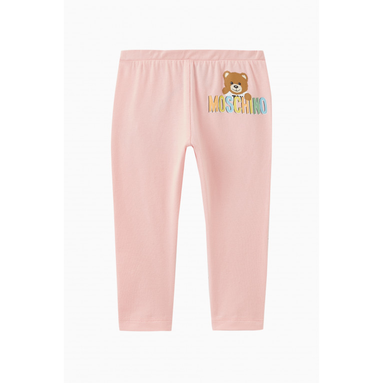 Moschino - Logo & Teddy Bear Print Leggings in Stretch Cotton Pink