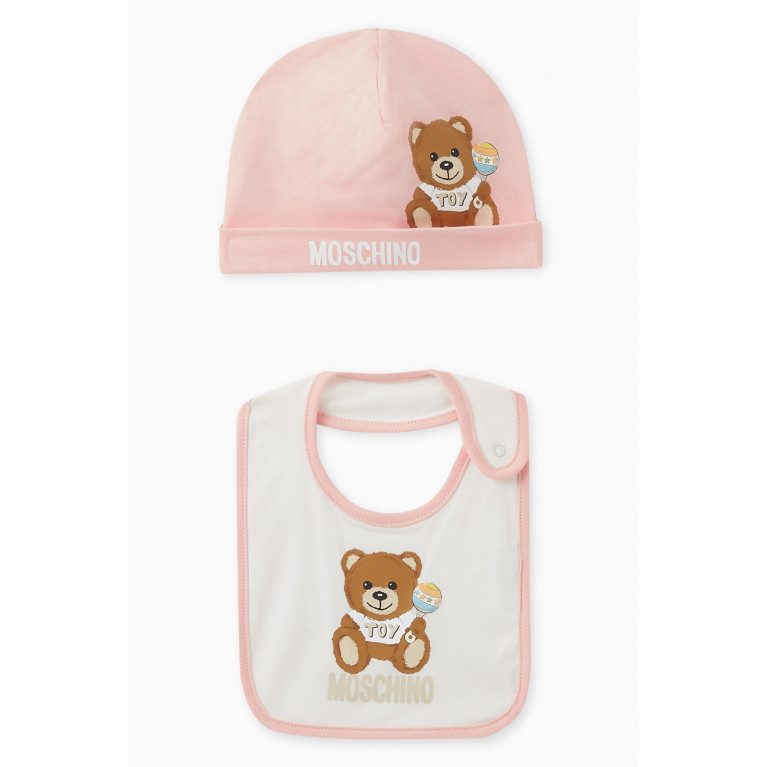 Moschino - Teddy Bear Logo Bib & Hat Set in Cotton