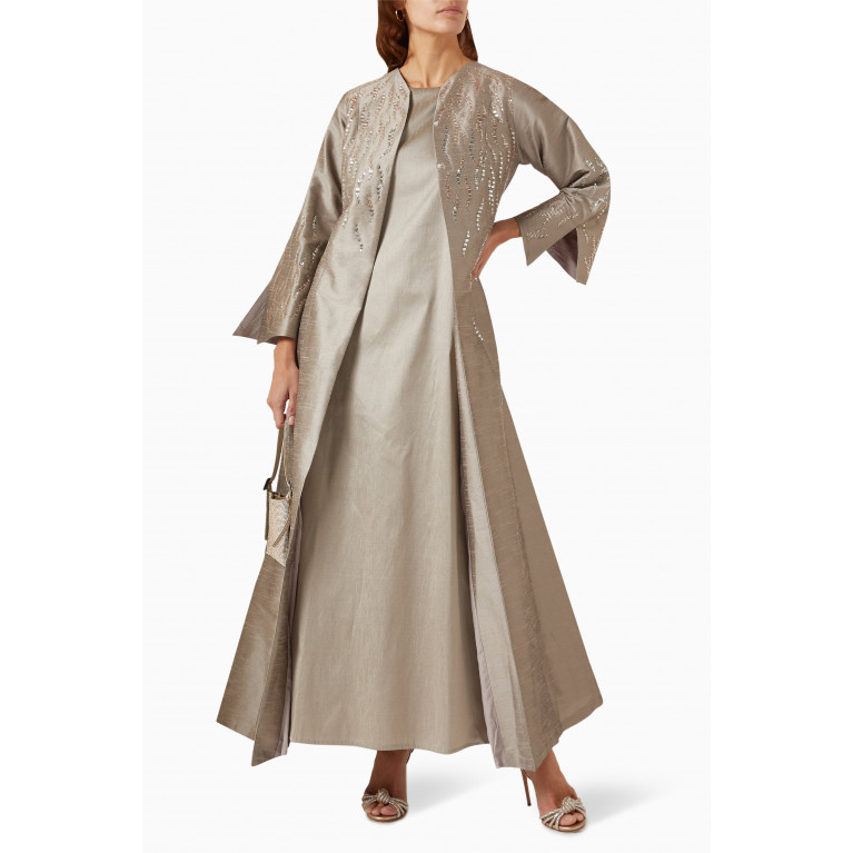 SH Collection - Embellished Abaya Set in Silk Neutral