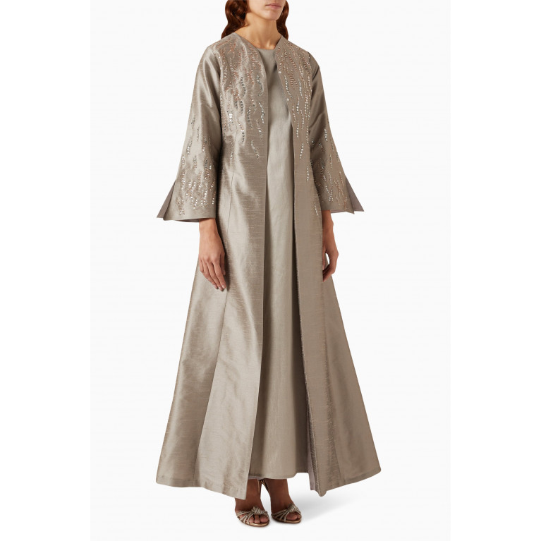 SH Collection - Embellished Abaya Set in Silk Neutral