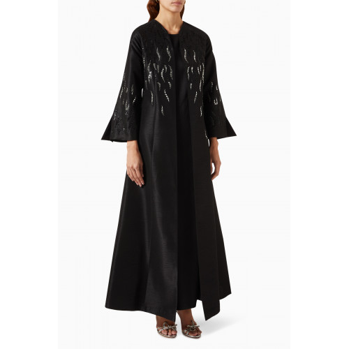 SH Collection - Embellished Abaya Set in Silk Black
