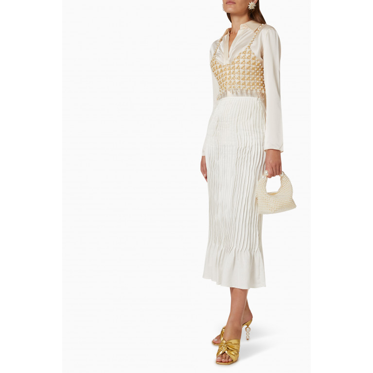 VANINA - The Vague Pleated Midi Skirt in Cotton-linen Blend