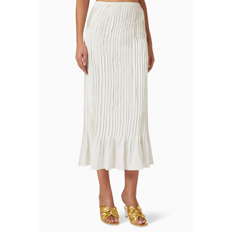 VANINA - The Vague Pleated Midi Skirt in Cotton-linen Blend