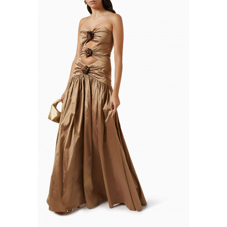 VANINA - The Belle de Nuit Maxi Dress in Silk-taffeta Brown