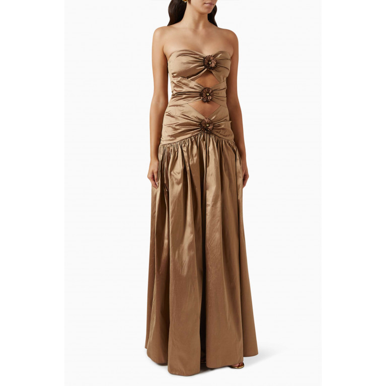 VANINA - The Belle de Nuit Maxi Dress in Silk-taffeta Brown