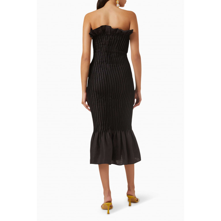 VANINA - The Vague Pleated Midi Dress in Cotton-linen Blend Black