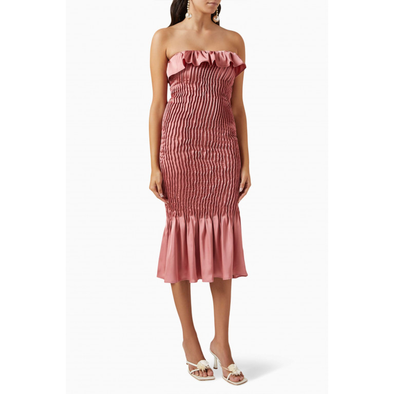 VANINA - The Vague Pleated Midi Dress in Cotton-linen Blend Pink