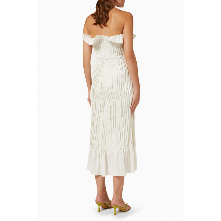 VANINA - The Vague Pleated Midi Dress in Cotton-linen Blend