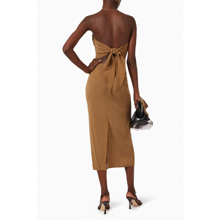 Anemos - The Strapless Tie-back Midi Dress in Stretch Cupro Brown