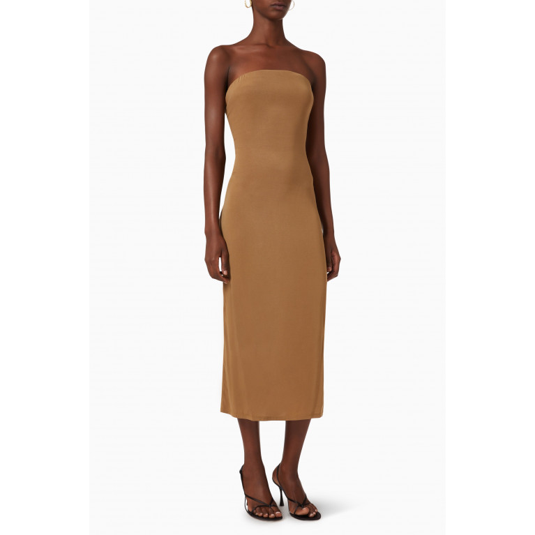 Anemos - The Strapless Tie-back Midi Dress in Stretch Cupro Brown