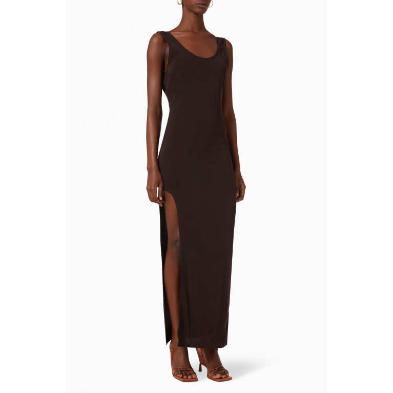 Anemos - Open-back Tank Maxi Dress in Stretch Cupro Brown