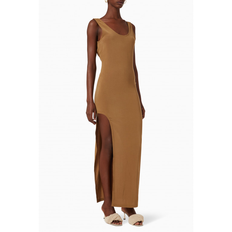 Anemos - Open-back Tank Maxi Dress in Stretch Cupro Brown