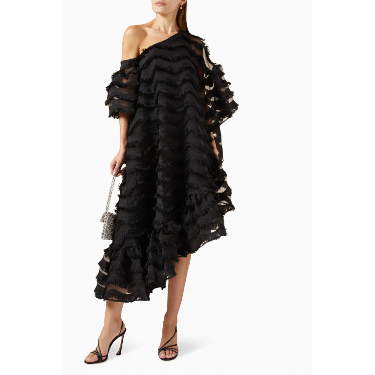 Poca & Poca - Feathery One-Sleeve Midi Dress