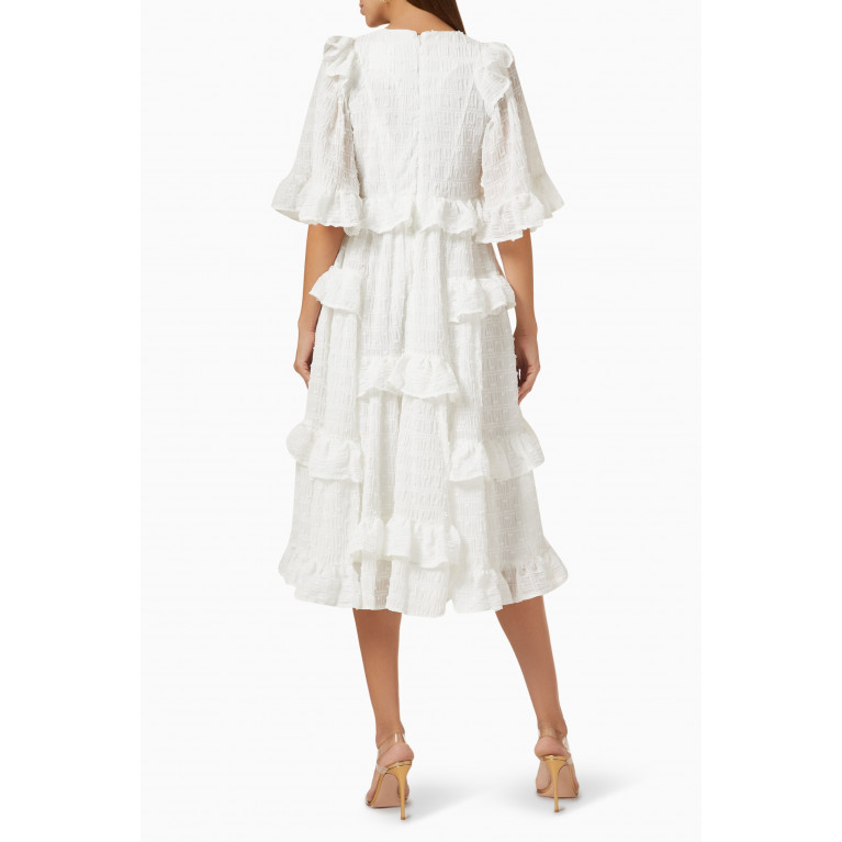 Poca & Poca - V-neck Ruffled Midi Dress in Cotton-blend