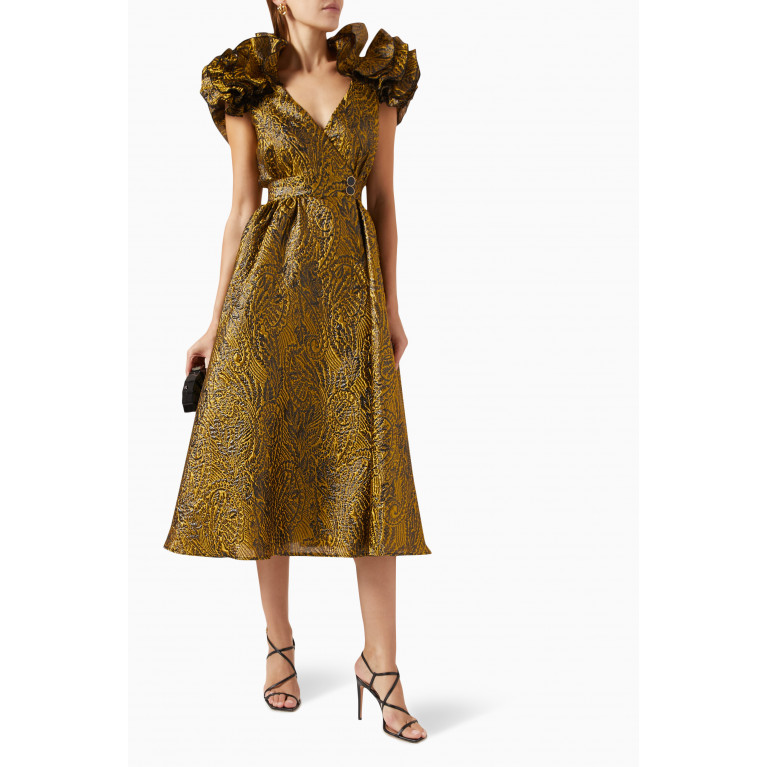 Poca & Poca - Ruffled Sleeve Envelope Midi Dress